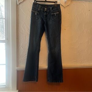 Suko Dark Wash Flare Jeans with Zipper Details
